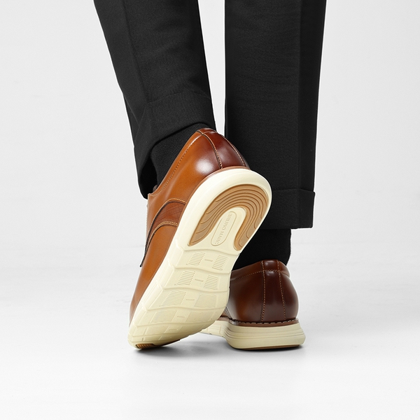 [CrossFlex Neat Polish] Men's Wide Plain-Toe Dress Sneakers - BROWN - 7